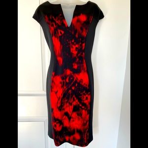Black and red fitted dress with v neck
